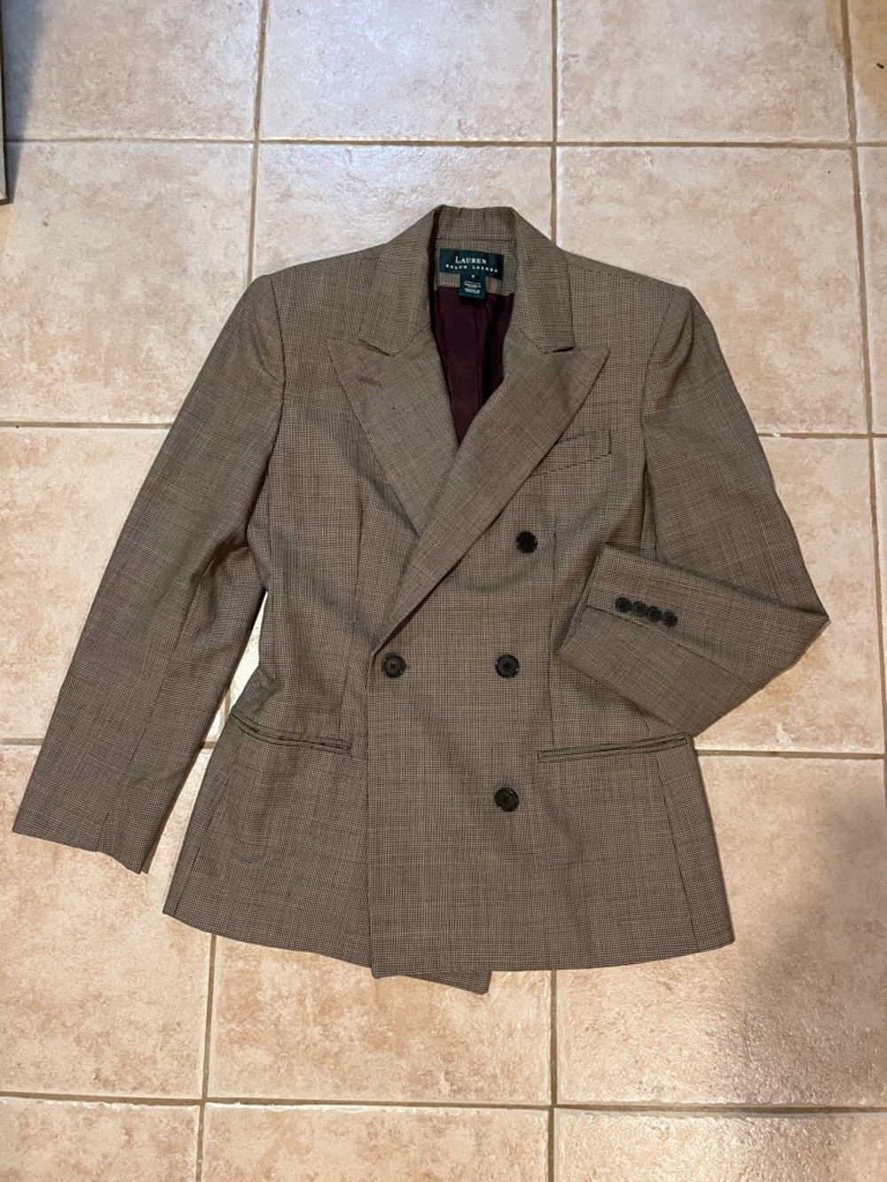 Ralph Lauren Double-Breasted Plaid Blazer in Brown and Black